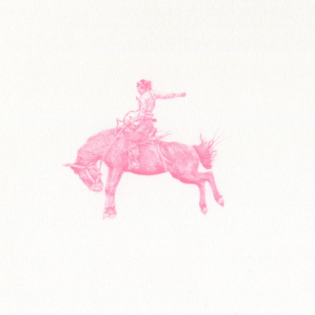 Untitled (bronc rider) Clayton Porter Art Artist Artwork Bronc Jineteada Prismacolor Drawing Pencil Paper Pink Equestrian Rodeo Cowboy Cowgirl