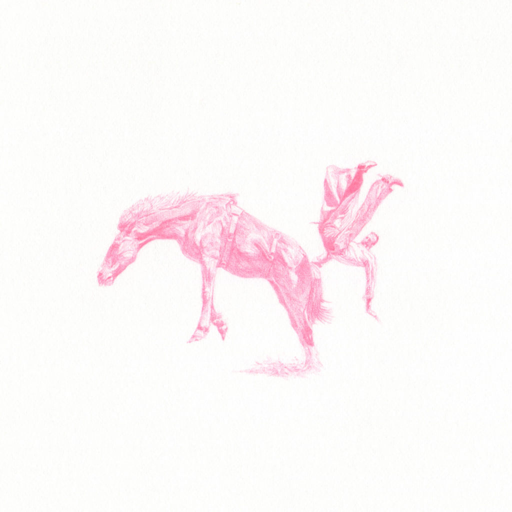 Untitled (bronc rider) Clayton Porter Art Artist Artwork Bronc Jineteada Prismacolor Drawing Pencil Paper Pink Equestrian Rodeo Cowboy Cowgirl